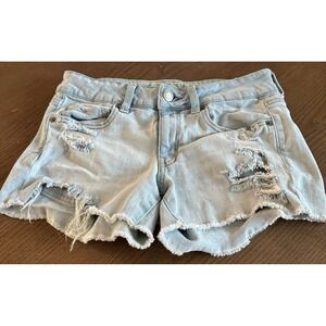 American Eagle AE Womens Midi‎ Stretch Denim Jean Shorts Size 6 Distressed Y2K